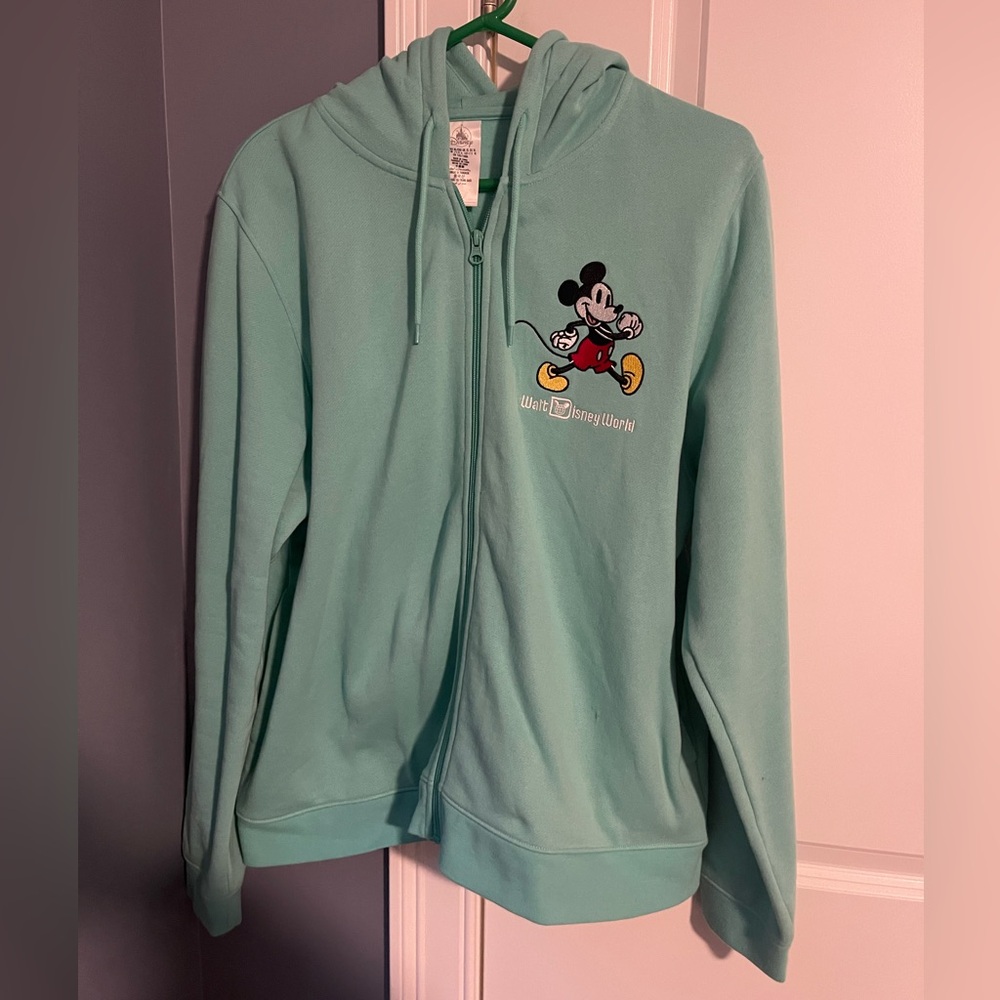 Like new XL Disney mint green full zip hooded sweatshirt
